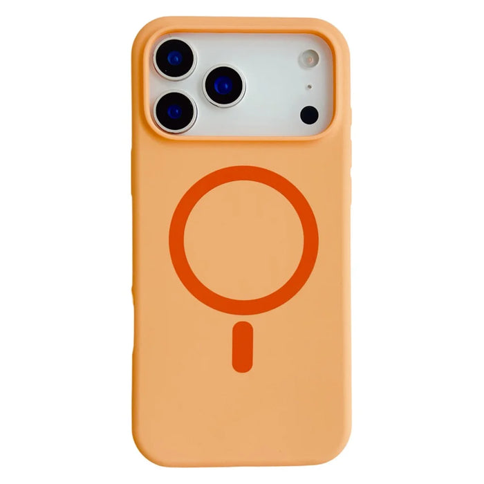 For iPhone 17 Pro Max Magnetic Case Silicone + PC Protective Phone Back Cover Compatible with MagSafe - Orange - 1