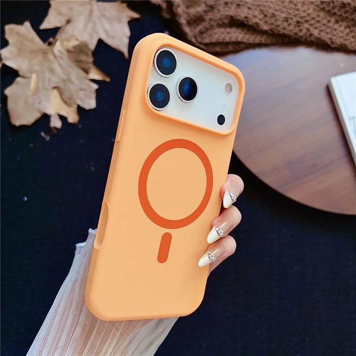 For iPhone 17 Pro Max Magnetic Case Silicone + PC Protective Phone Back Cover Compatible with MagSafe - Orange - 2