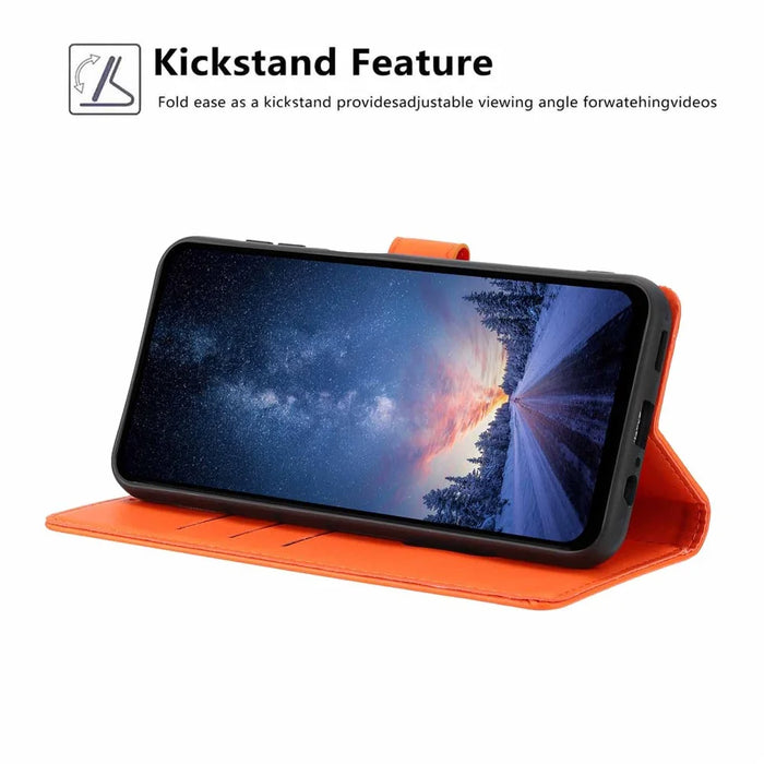 For iPhone 16 Pro Max Stand Case Tree-and-Cat Pattern PU Leather Wallet Protective Phone Cover with Wrist Strap - Orange - 3