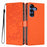 For Samsung Galaxy S25 Stand Case Tree-and-Cat Pattern PU Leather Wallet Protective Phone Cover with Wrist Strap - Orange - 1