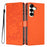 For Samsung Galaxy S25+ Stand Case Tree-and-Cat Pattern PU Leather Wallet Protective Phone Cover with Wrist Strap - Orange - 1