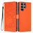 For Samsung Galaxy S24 Ultra Stand Case Tree-and-Cat Pattern PU Leather Wallet Protective Phone Cover with Wrist Strap - Orange - 1