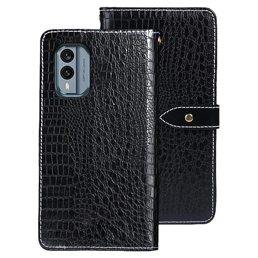 IDEWEI For Nokia X30 5G PU Leather Crocodile Texture Phone Case Stand Protective Smartphone Flip Wallet Cover - Black - 1