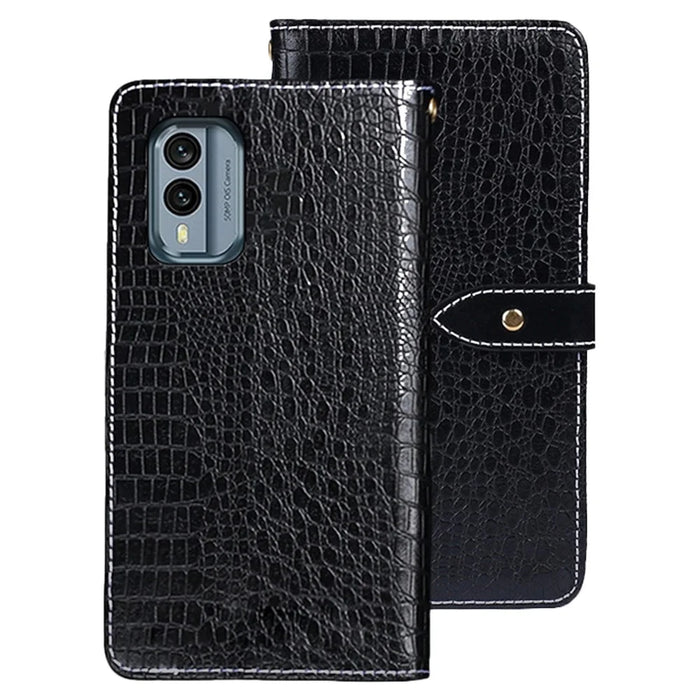 IDEWEI For Nokia X30 5G PU Leather Crocodile Texture Phone Case Stand Protective Smartphone Flip Wallet Cover - Black - 1