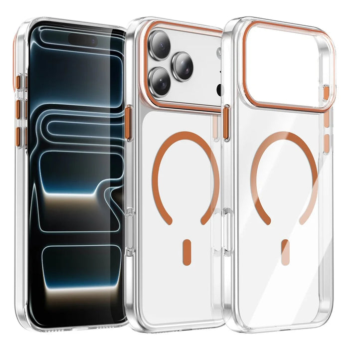 For iPhone 17 Pro Compatible with MagSafe Case Clear PC Military Grade Anti Drop Phone Cover - Orange - 1