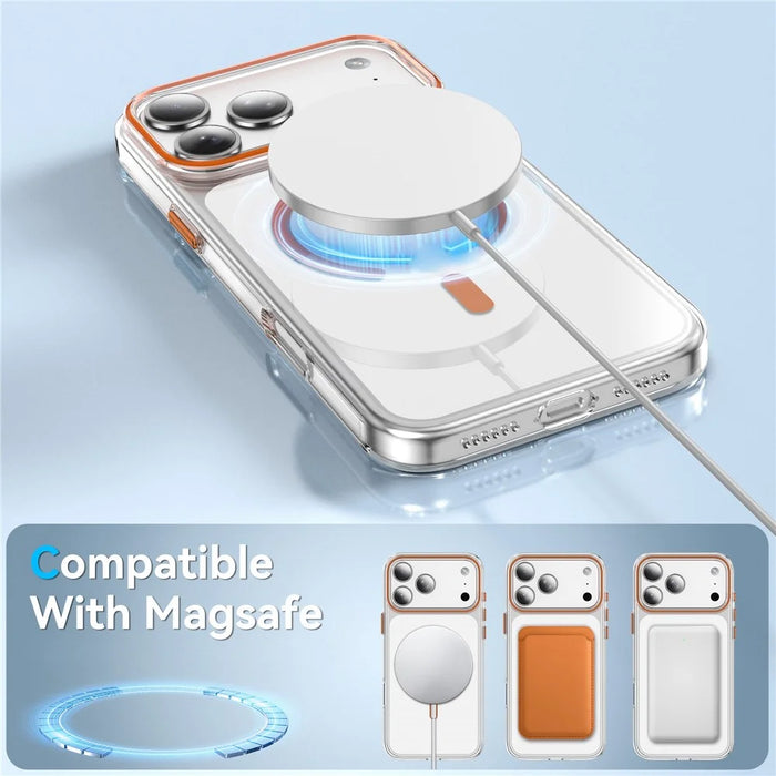 For iPhone 17 Pro Compatible with MagSafe Case Clear PC Military Grade Anti Drop Phone Cover - Orange - 3