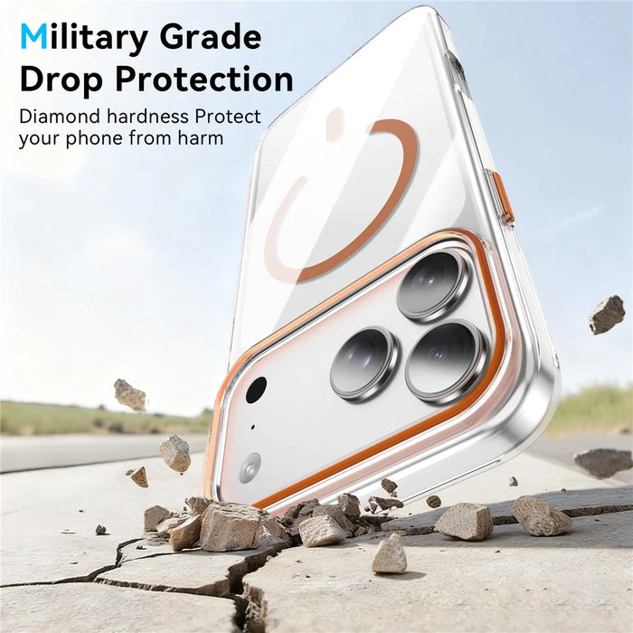 For iPhone 17 Pro Compatible with MagSafe Case Clear PC Military Grade Anti Drop Phone Cover - Orange - 4