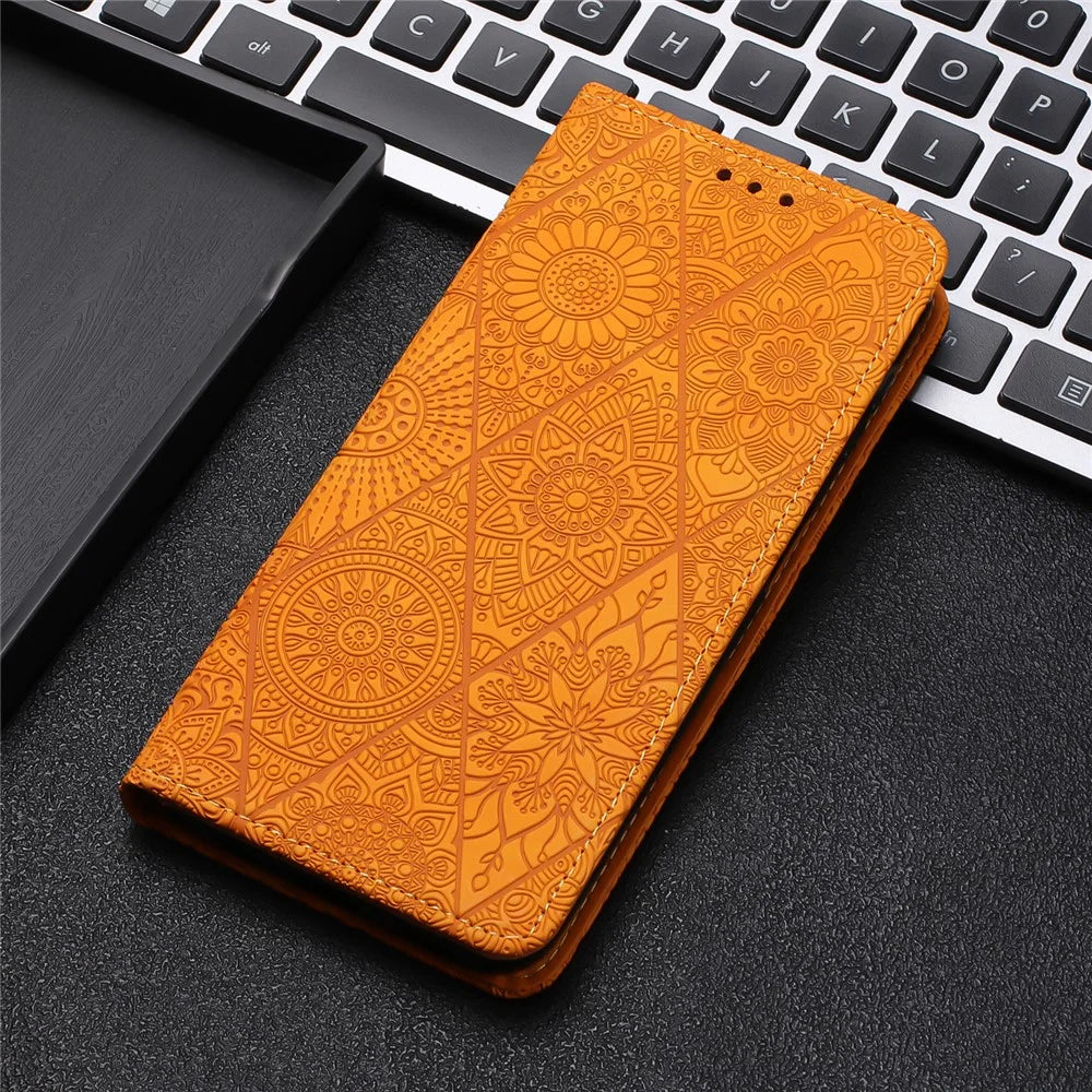 For Samsung Galaxy S26 Case Imprinted Flower Wallet Stand Leather Phone Cover - Yellow - 5