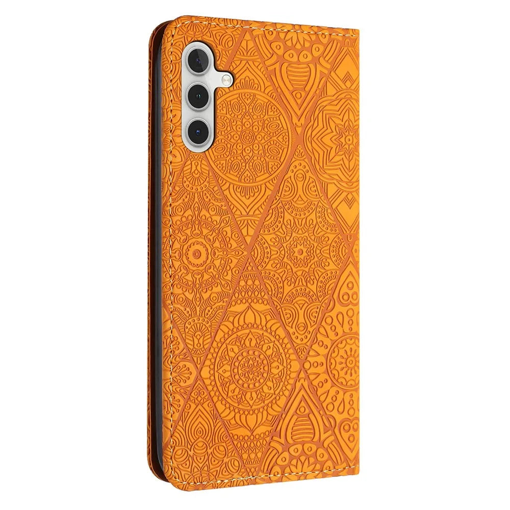 For Samsung Galaxy S26 Case Imprinted Flower Wallet Stand Leather Phone Cover - Yellow - 6