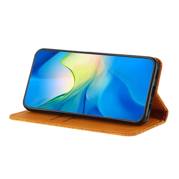 For Samsung Galaxy A37 5G Case Imprinted Flower Wallet Stand Leather Phone Cover - Yellow - 3