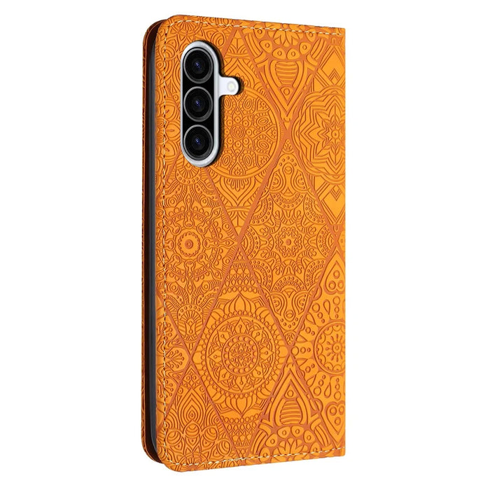 For Samsung Galaxy A37 5G Case Imprinted Flower Wallet Stand Leather Phone Cover - Yellow - 6