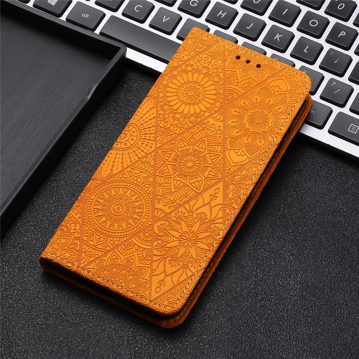 For Samsung Galaxy S26+ Case Imprinted Flower Wallet Stand Leather Phone Cover - Yellow - 5