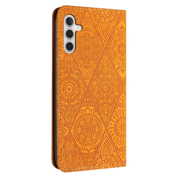 For Samsung Galaxy S26+ Case Imprinted Flower Wallet Stand Leather Phone Cover - Yellow - 6