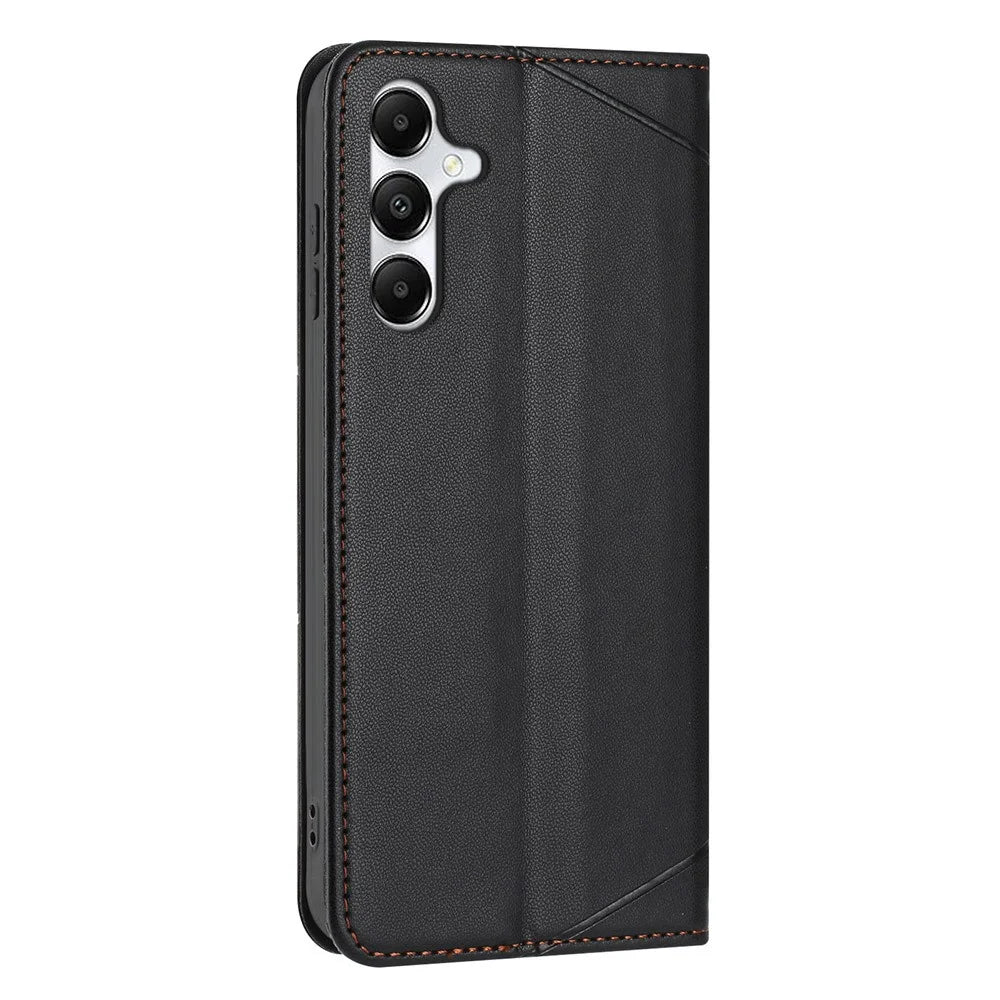 For Samsung Galaxy A57 5G Wallet Case Line Imprinted Leather Stand Phone Cover with Wrist Strap - Black - 7