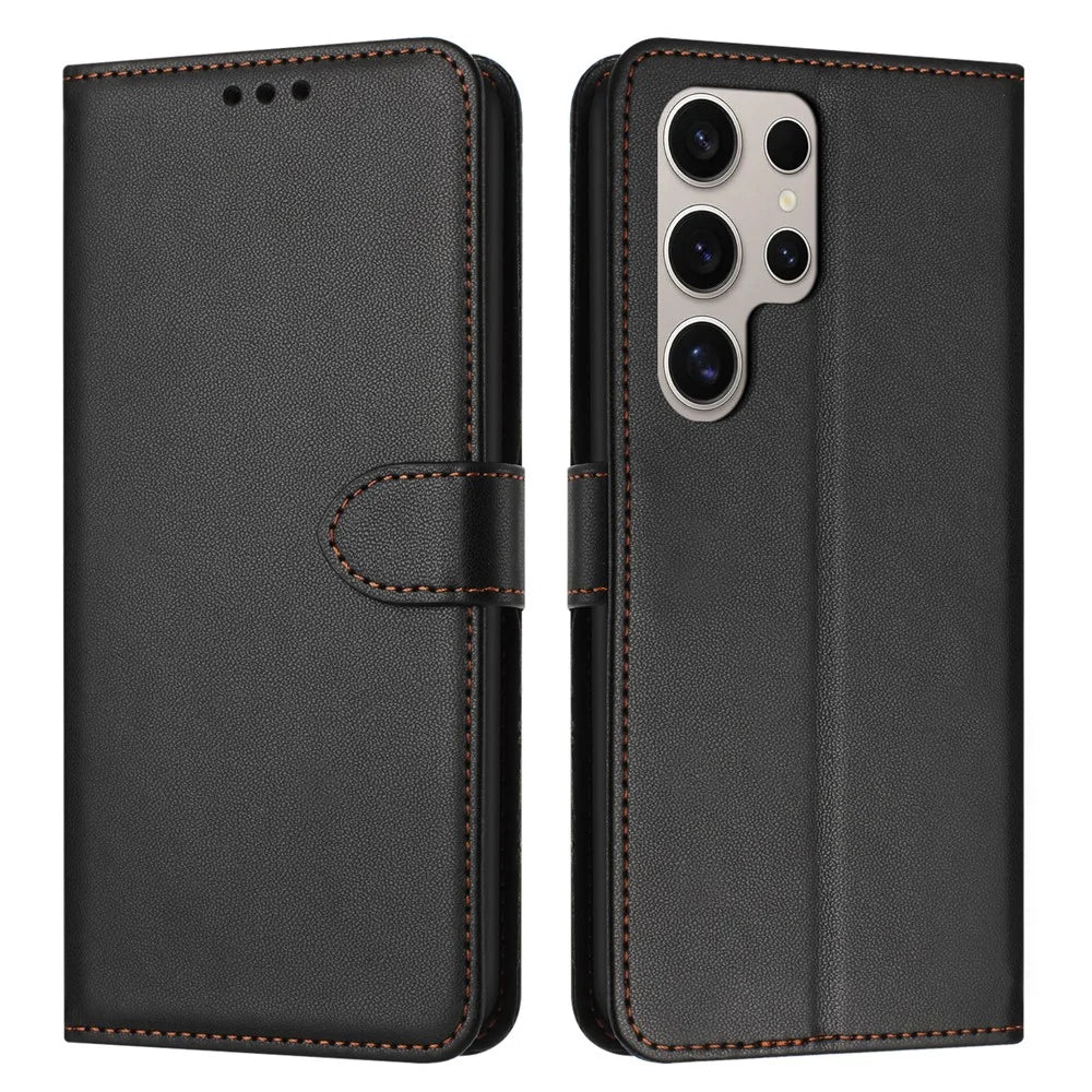 For Samsung Galaxy S26 Ultra Case Stand Wallet Leather Phone Cover with Strap - Black - 1