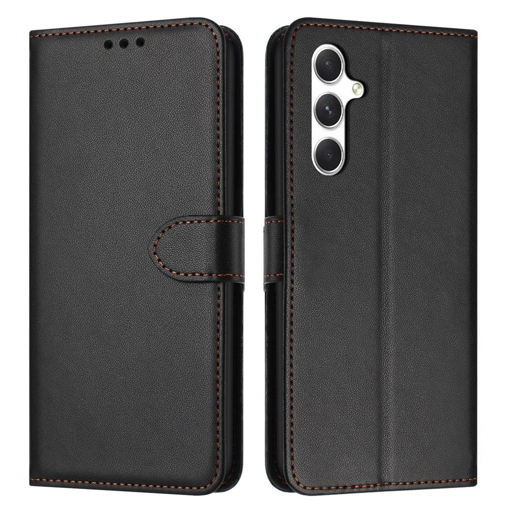 For Samsung Galaxy S26 Case Stand Wallet Leather Phone Cover with Strap - Black - 1
