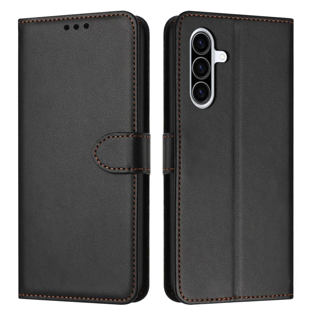 For Samsung Galaxy A37 5G Case Stand Wallet Leather Phone Cover with Strap - Black - 1