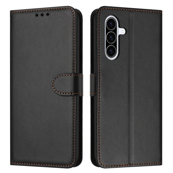 For Samsung Galaxy A37 5G Case Stand Wallet Leather Phone Cover with Strap - Black - 1