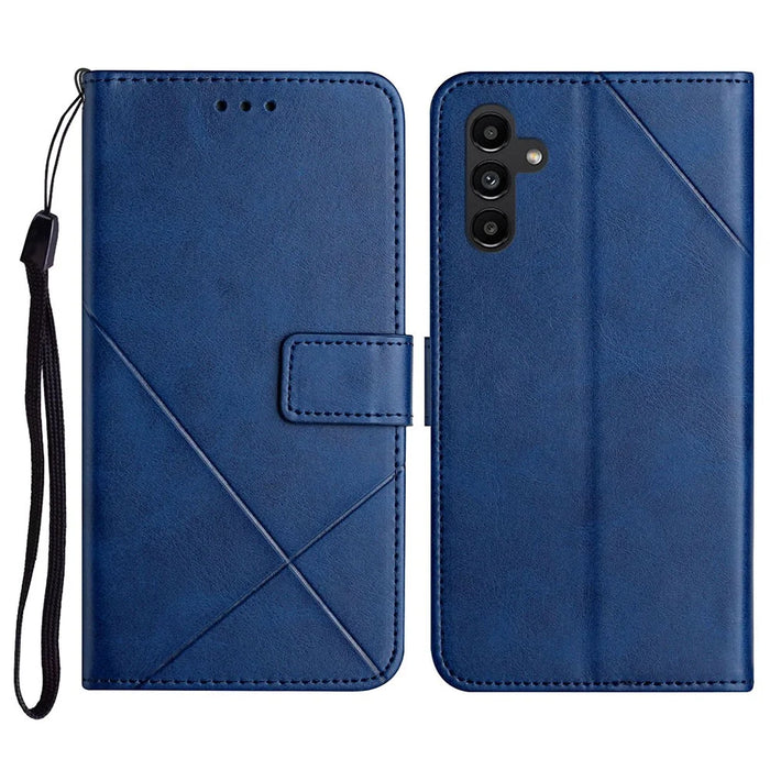 For Samsung Galaxy S26+ Case Line Pattern Wallet Leather Phone Cover with Wrist Strap - Blue - 1