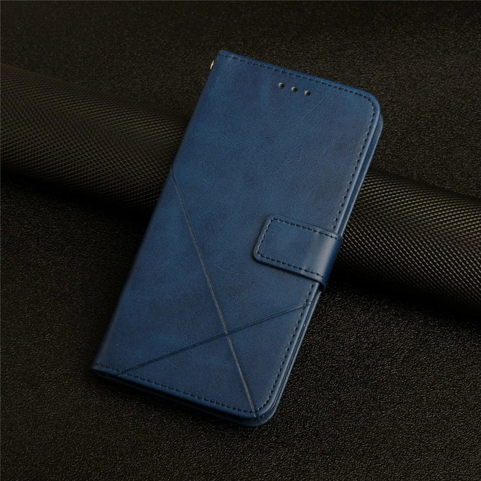 For Samsung Galaxy S26+ Case Line Pattern Wallet Leather Phone Cover with Wrist Strap - Blue - 6