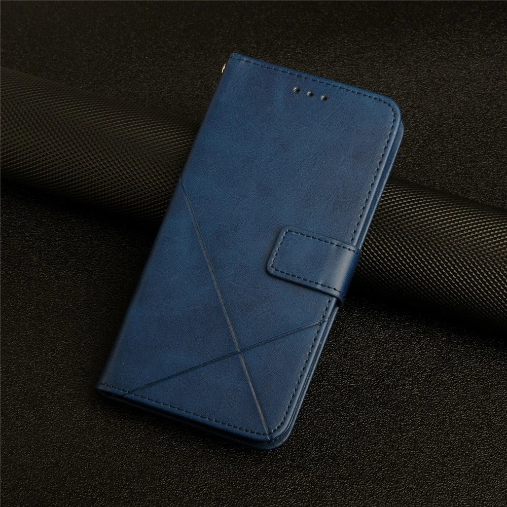 For Samsung Galaxy A37 5G Case Line Pattern Wallet Leather Phone Cover with Wrist Strap - Blue - 6