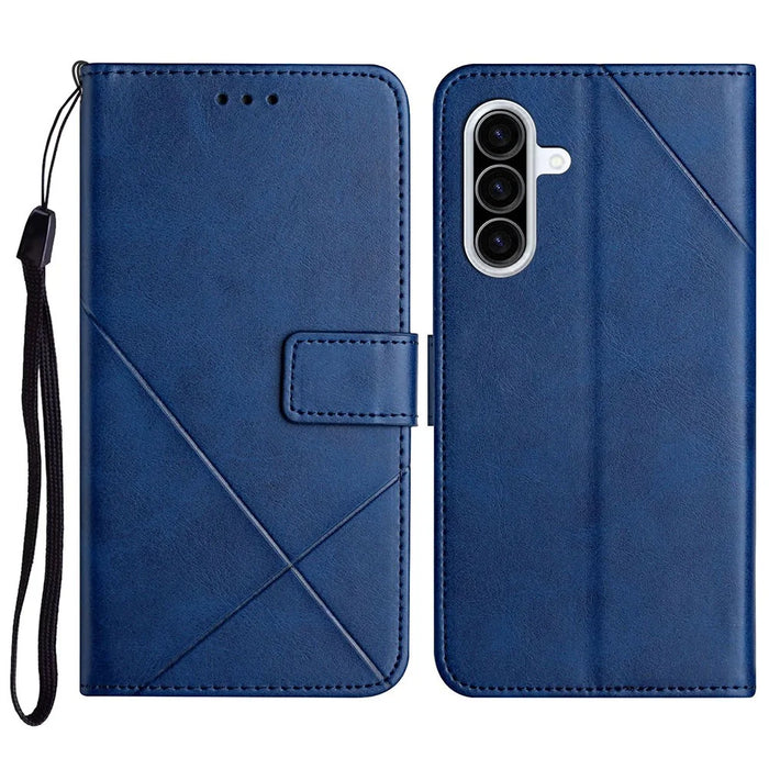 For Samsung Galaxy A57 5G Case Line Pattern Wallet Leather Phone Cover with Wrist Strap - Blue - 1