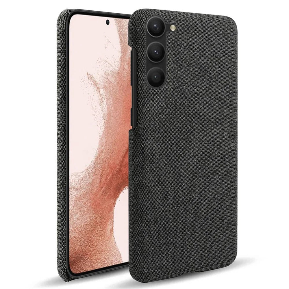 For Samsung Galaxy S23 Mobile Phone Protector Case Shell Solid Color Hard PC+Cloth Phone Cover - Black - 1
