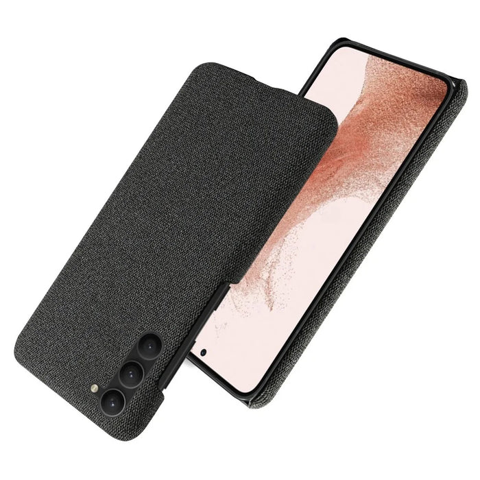 For Samsung Galaxy S23 Mobile Phone Protector Case Shell Solid Color Hard PC+Cloth Phone Cover - Black - 2