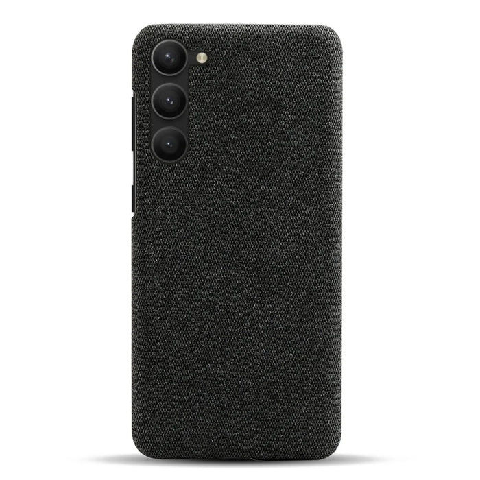 For Samsung Galaxy S23 Mobile Phone Protector Case Shell Solid Color Hard PC+Cloth Phone Cover - Black - 3