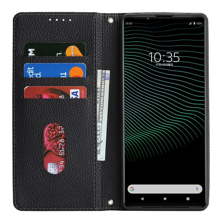 For Sony Xperia 1 IV 5G Case Stand Wallet Litchi Texture Leather Flip Phone Cover with Strap - Black - 2