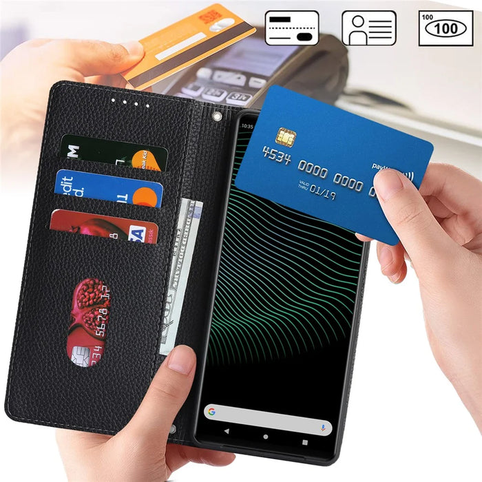 For Sony Xperia 1 IV 5G Case Stand Wallet Litchi Texture Leather Flip Phone Cover with Strap - Black - 4