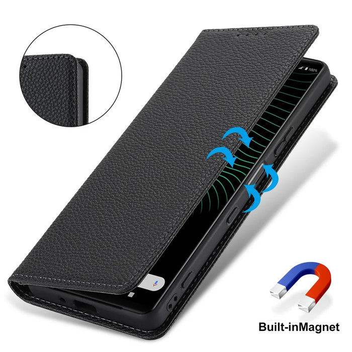 For Sony Xperia 1 IV 5G Case Stand Wallet Litchi Texture Leather Flip Phone Cover with Strap - Black - 5