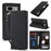 For Google Pixel 7a Case Stand Wallet Litchi Texture Leather Flip Phone Cover with Strap - Black - 1