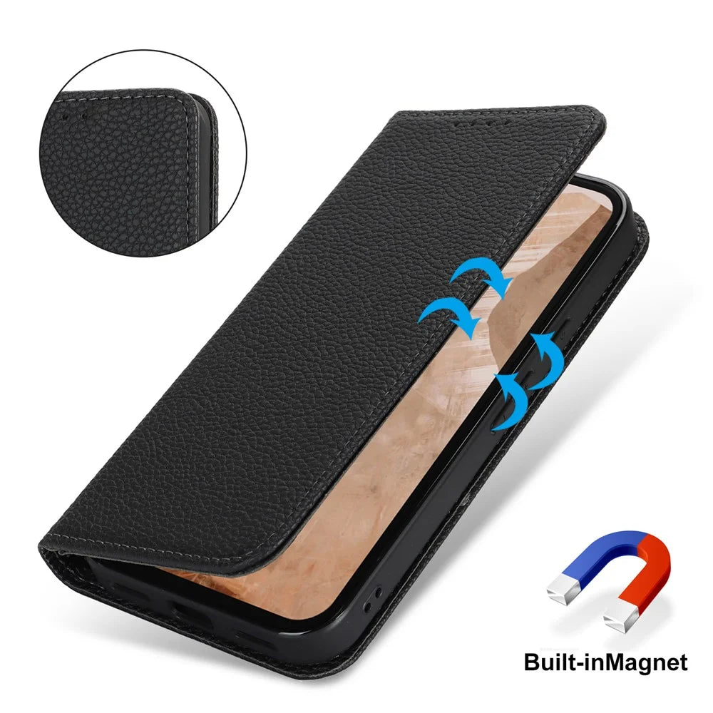 For Google Pixel 8a Case Stand Wallet Litchi Texture Leather Flip Phone Cover with Strap - Black - 5