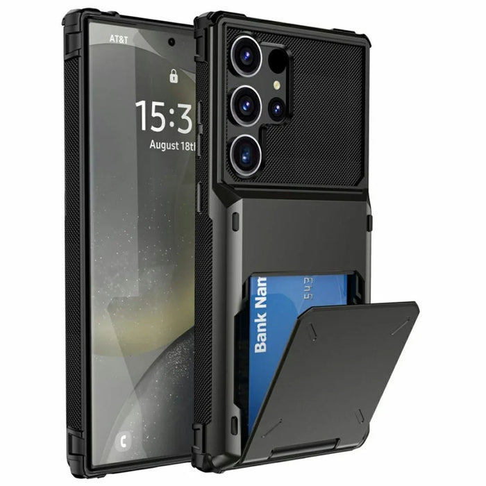 For Samsung Galaxy S26 Ultra Case PC + TPU Dual Layer Back Phone Cover with Card Holder - Black - 1