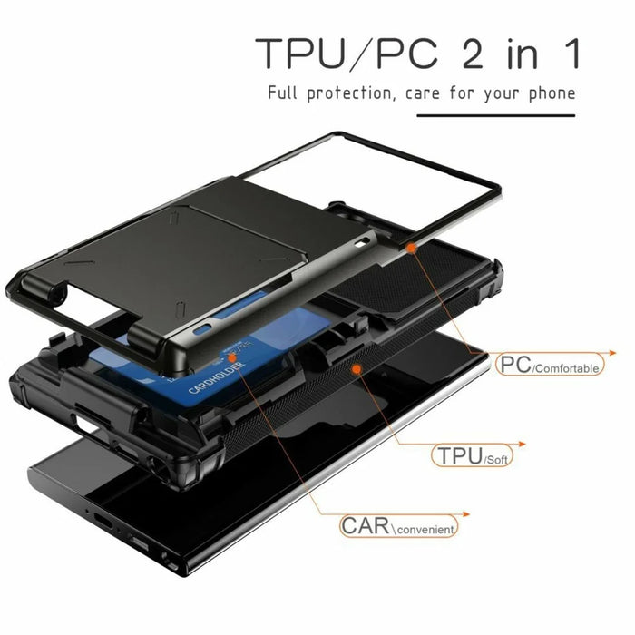 For Samsung Galaxy S26 Ultra Case PC + TPU Dual Layer Back Phone Cover with Card Holder - Black - 2