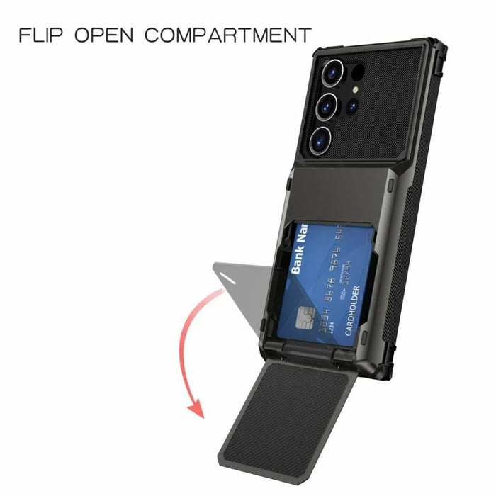 For Samsung Galaxy S26 Ultra Case PC + TPU Dual Layer Back Phone Cover with Card Holder - Black - 3