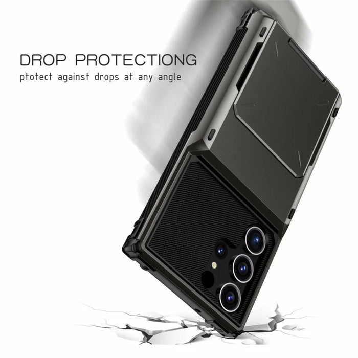 For Samsung Galaxy S26 Ultra Case PC + TPU Dual Layer Back Phone Cover with Card Holder - Black - 6