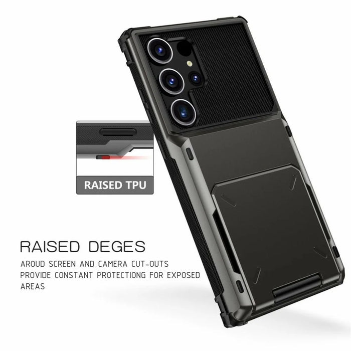For Samsung Galaxy S26 Ultra Case PC + TPU Dual Layer Back Phone Cover with Card Holder - Black - 7