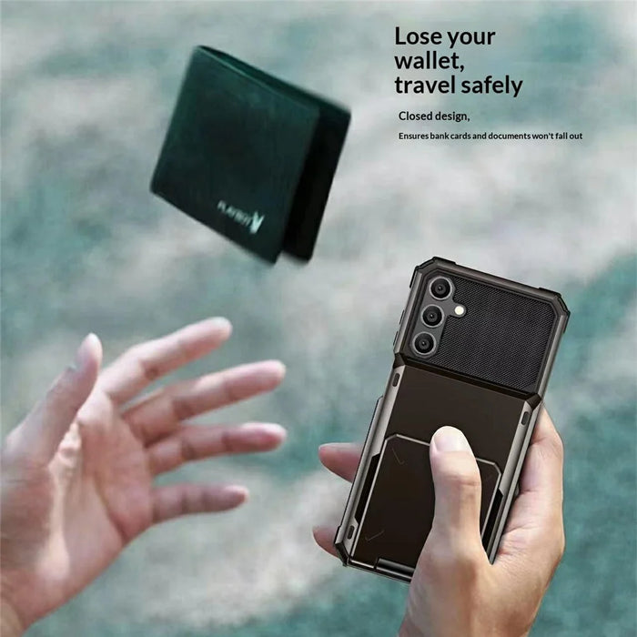 For Samsung Galaxy S26+ Case PC + TPU Dual Layer Back Phone Cover with Card Holder - Black - 6