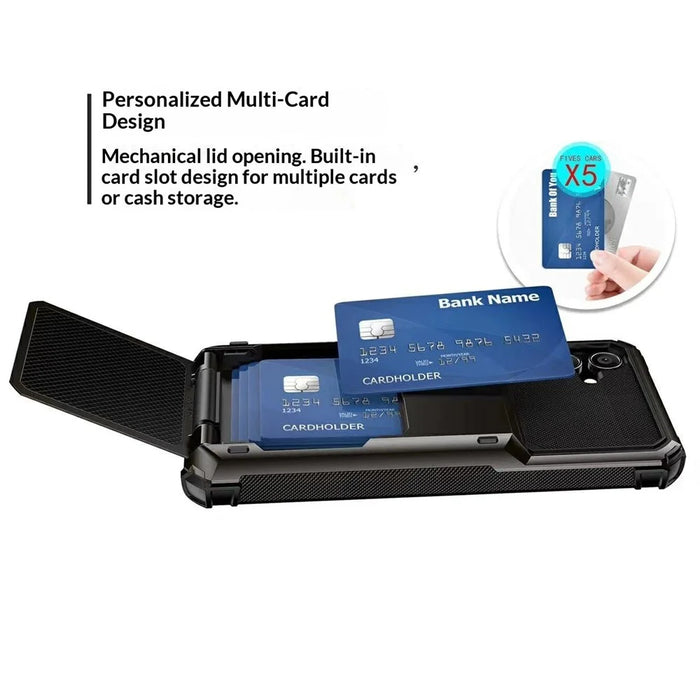 For Samsung Galaxy S26 Case PC + TPU Dual Layer Back Phone Cover with Card Holder - Black - 2