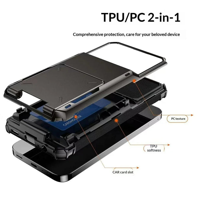 For Samsung Galaxy S26 Case PC + TPU Dual Layer Back Phone Cover with Card Holder - Black - 3