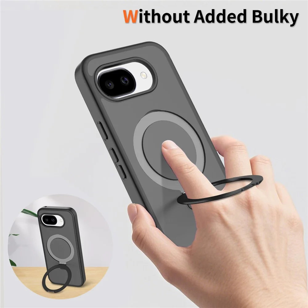For Google Pixel 10a Magnetic Case Matte Liquid Silicone TPU Shockproof Phone Cover with Kickastand and Tempered Glass - Black - 7
