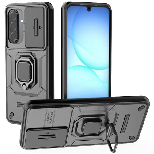 For Samsung Galaxy S26 Case PC + TPU Kickstand Phone Protector with Lens Cover - Black - 1