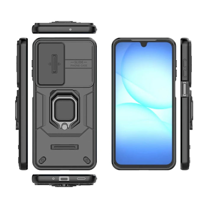 For Samsung Galaxy S26 Case PC + TPU Kickstand Phone Protector with Lens Cover - Black - 3