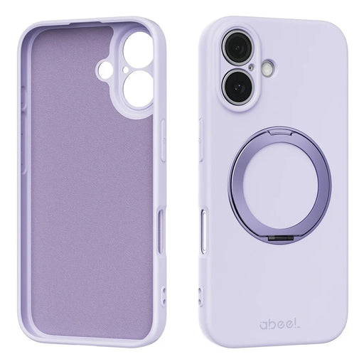 ABEEL For iPhone 16 Magnetic Case Kickstand Skin Touch Liquid Silicone Phone Cover - Purple - 1