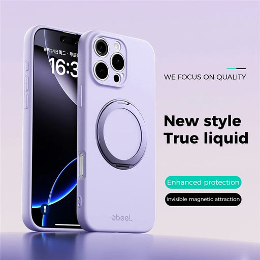 ABEEL For iPhone 16 Pro Magnetic Case Kickstand Skin Touch Liquid Silicone Phone Cover - Purple - 2