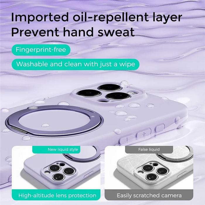 ABEEL For iPhone 16 Pro Magnetic Case Kickstand Skin Touch Liquid Silicone Phone Cover - Purple - 4