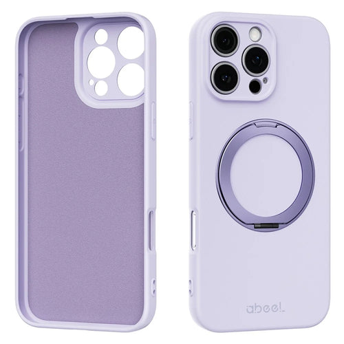 ABEEL For iPhone 16 Pro Max Magnetic Case Kickstand Skin Touch Liquid Silicone Phone Cover - Purple - 1