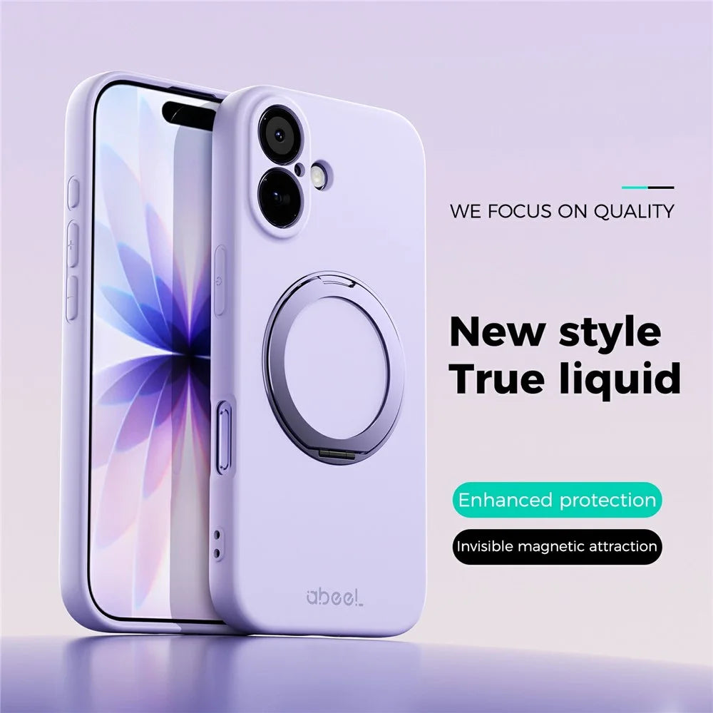 ABEEL For iPhone 17 Magnetic Case Kickstand Skin Touch Liquid Silicone Phone Cover - Purple - 2